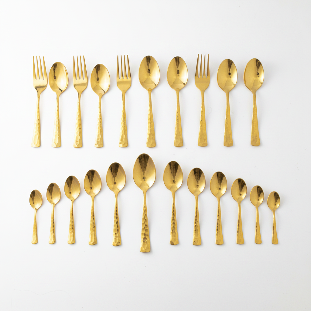 Gold Plated Cutlery Set 24 Piece - Full Set Flat Lay