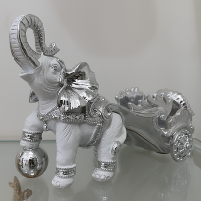 White silver elephant chariot figurine side profile