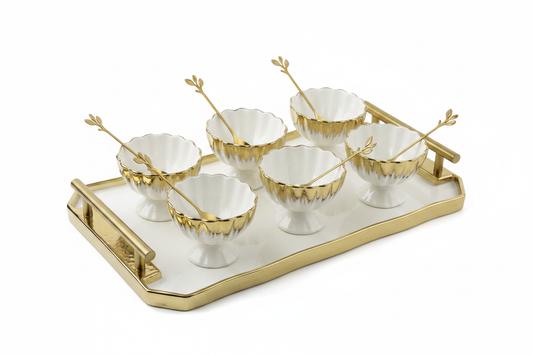 Born Chef White Gold Ceramic Bowl Set Full View on Tray