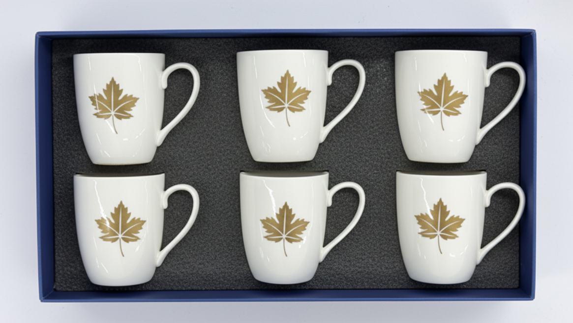 BORN Chef Gold Maple Leaf Mug Set of 6 in Gift Box