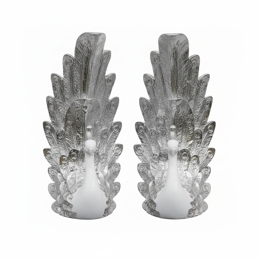 Silver Peacock Figurine - Front View
