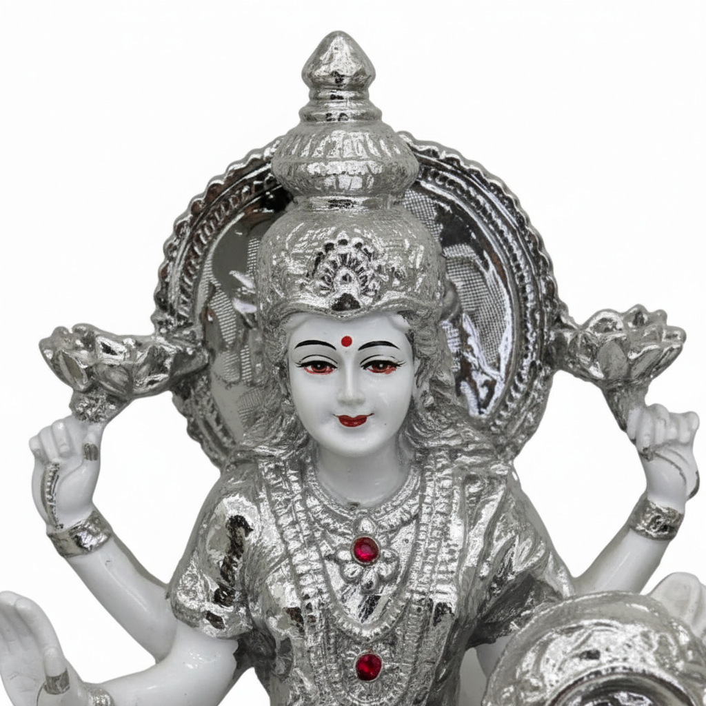 Silver crown lotus base ornate detail close up