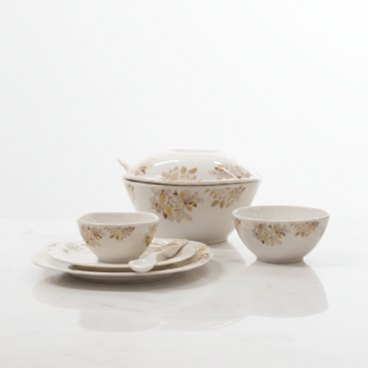 Premium White & Gold Floral Ceramic Dinner Set – Elegant Porcelain | Gift Ready