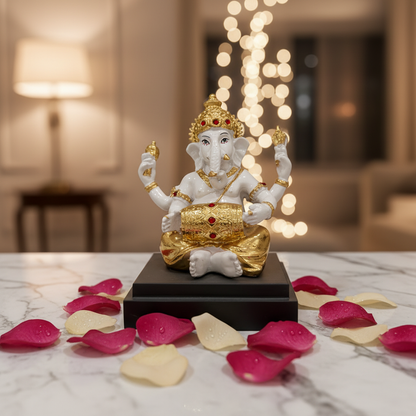 Gold White Ganesha Marble Flat Lay