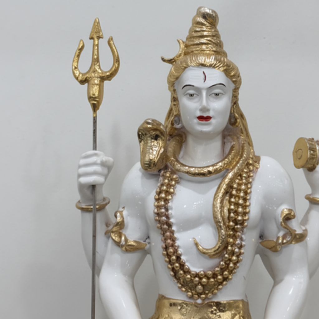 Gold trishul rudraksha mala lotus base close up detail