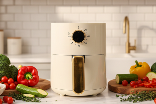 Cream gold air fryer - marble countertop lifestyle