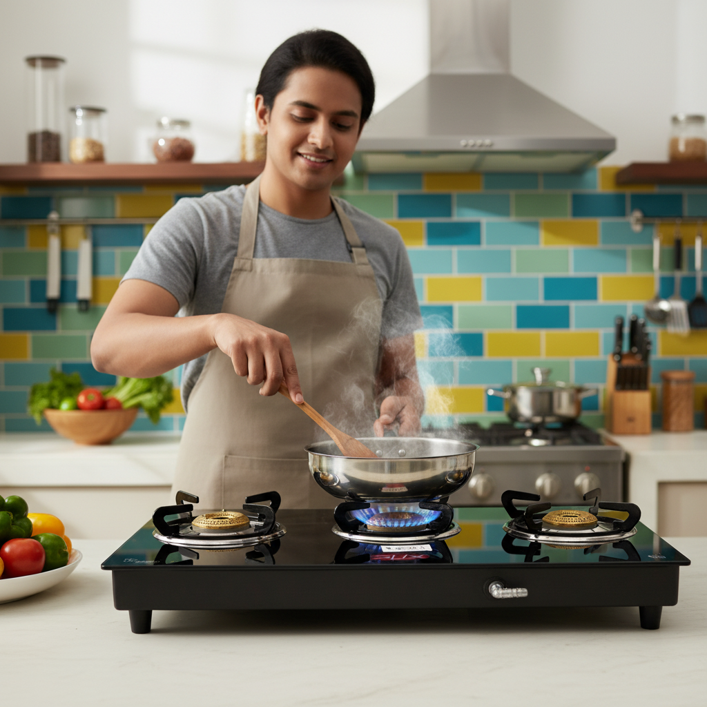 Cooking Action Scene - Gas Stove with Flame