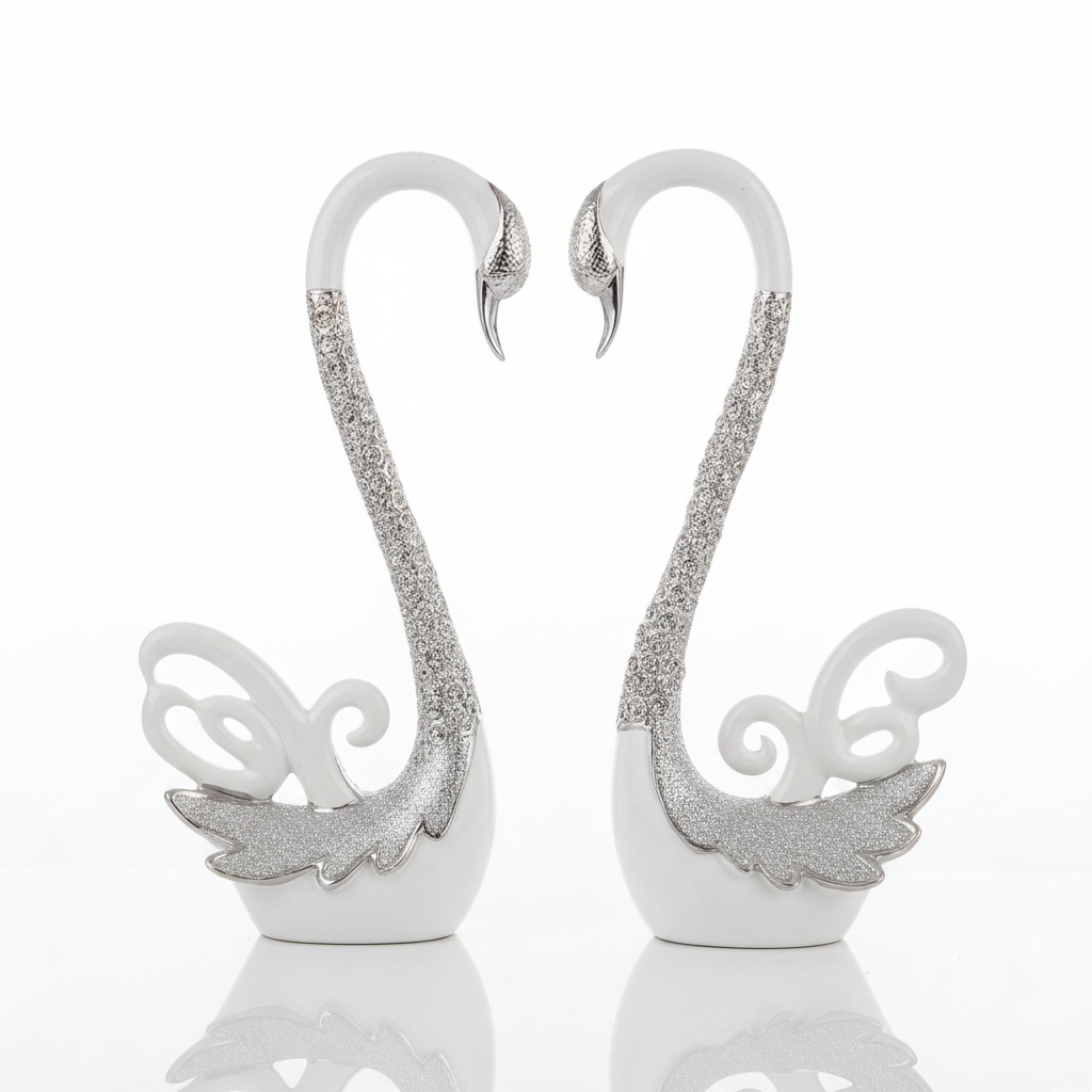 White Silver Swan Pair - Left Side Profile