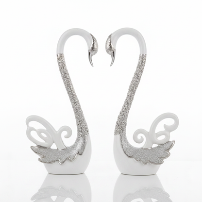White Silver Swan Pair - Left Side Profile