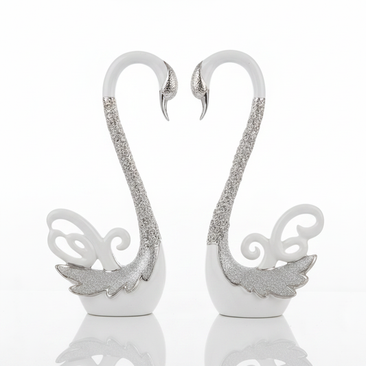 White Silver Swan Pair - Left Side Profile