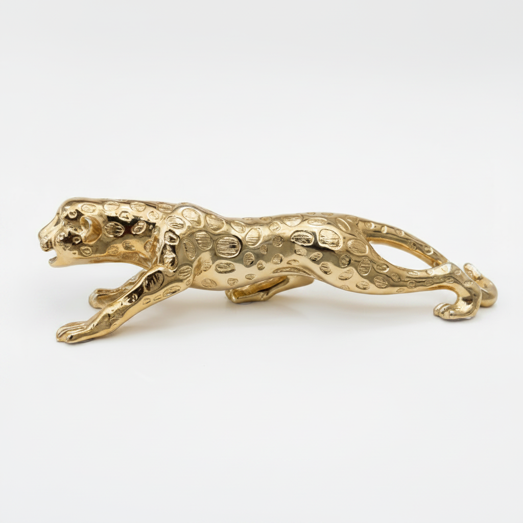 Gold leopard figurine front three quarter view