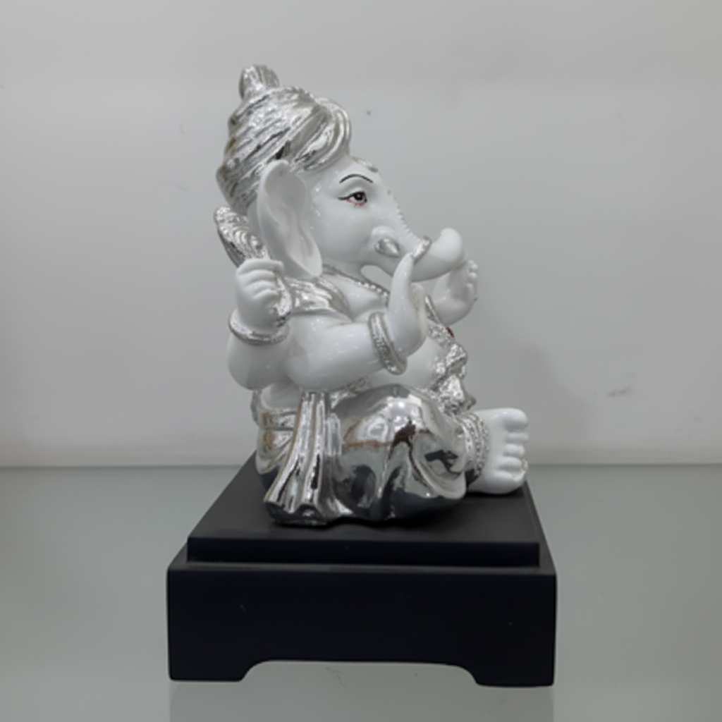 Silver Ganesha Idol Right Side Profile