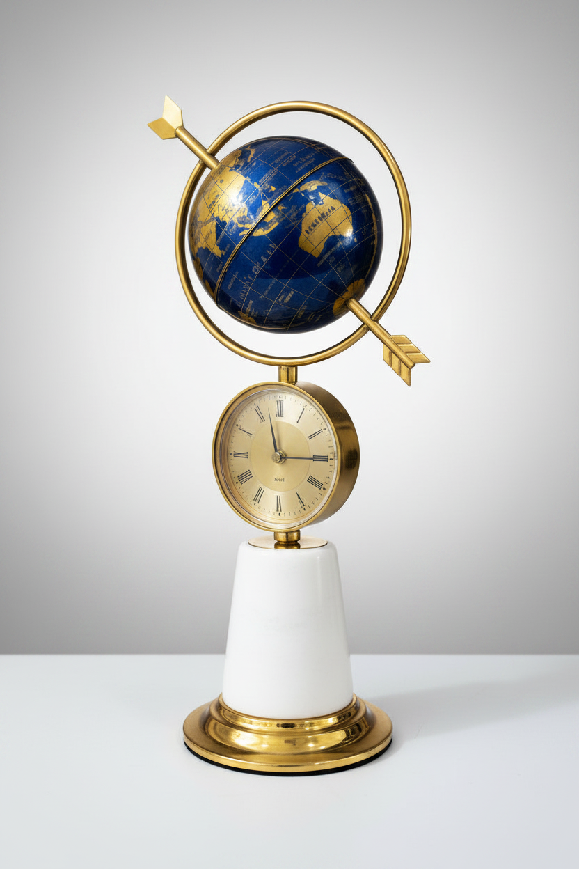 Blue Globe Arrow Clock - Three-Quarter Angle