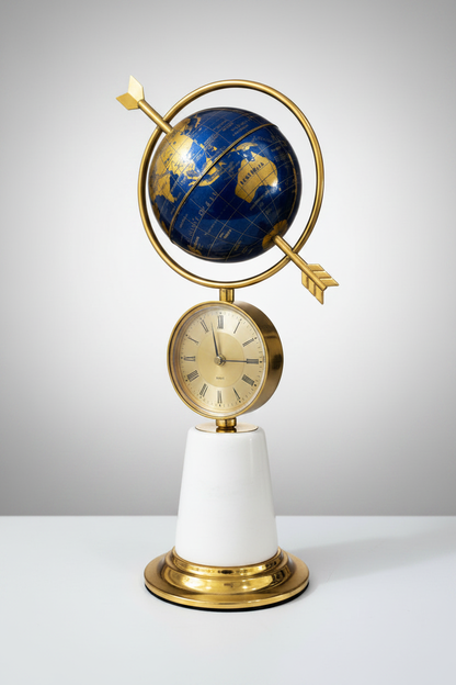 Blue Globe Arrow Clock - Three-Quarter Angle