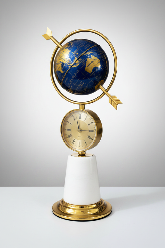 Blue Globe Arrow Clock - Three-Quarter Angle