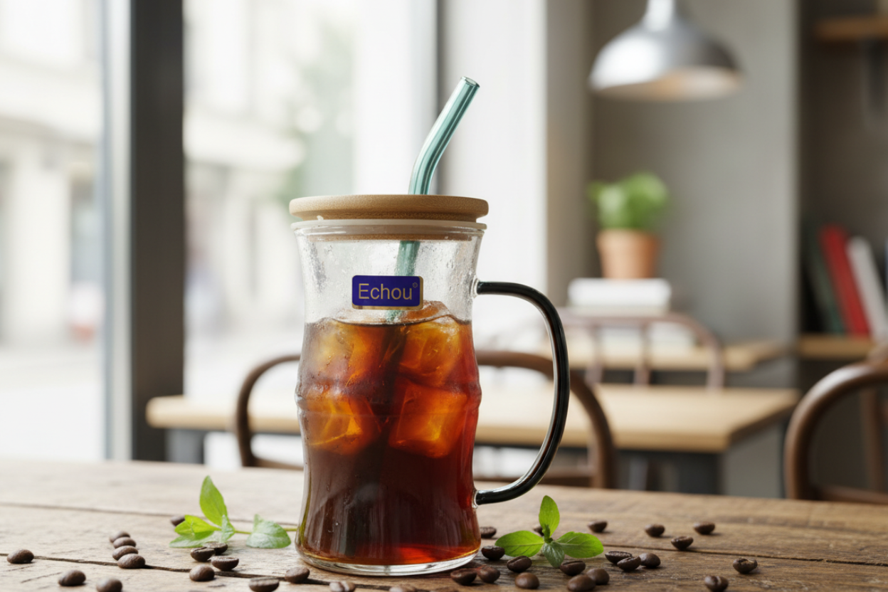 Echou Glass Mug - Lifestyle Shot with Iced Coffee