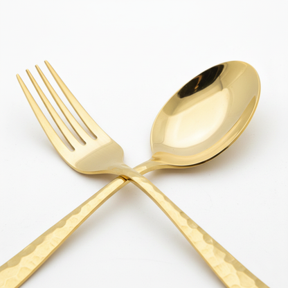 Gold Plated Cutlery Set - Close-up Hammered Handle Detail