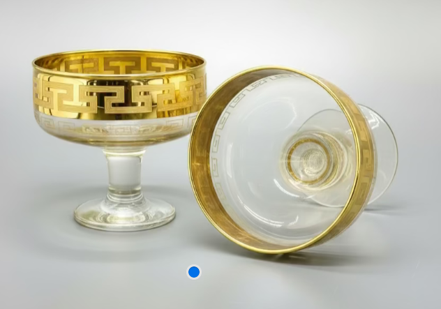 Gold Greek Key Champagne Coupe & Dessert Bowl Glasses (Set of 2)