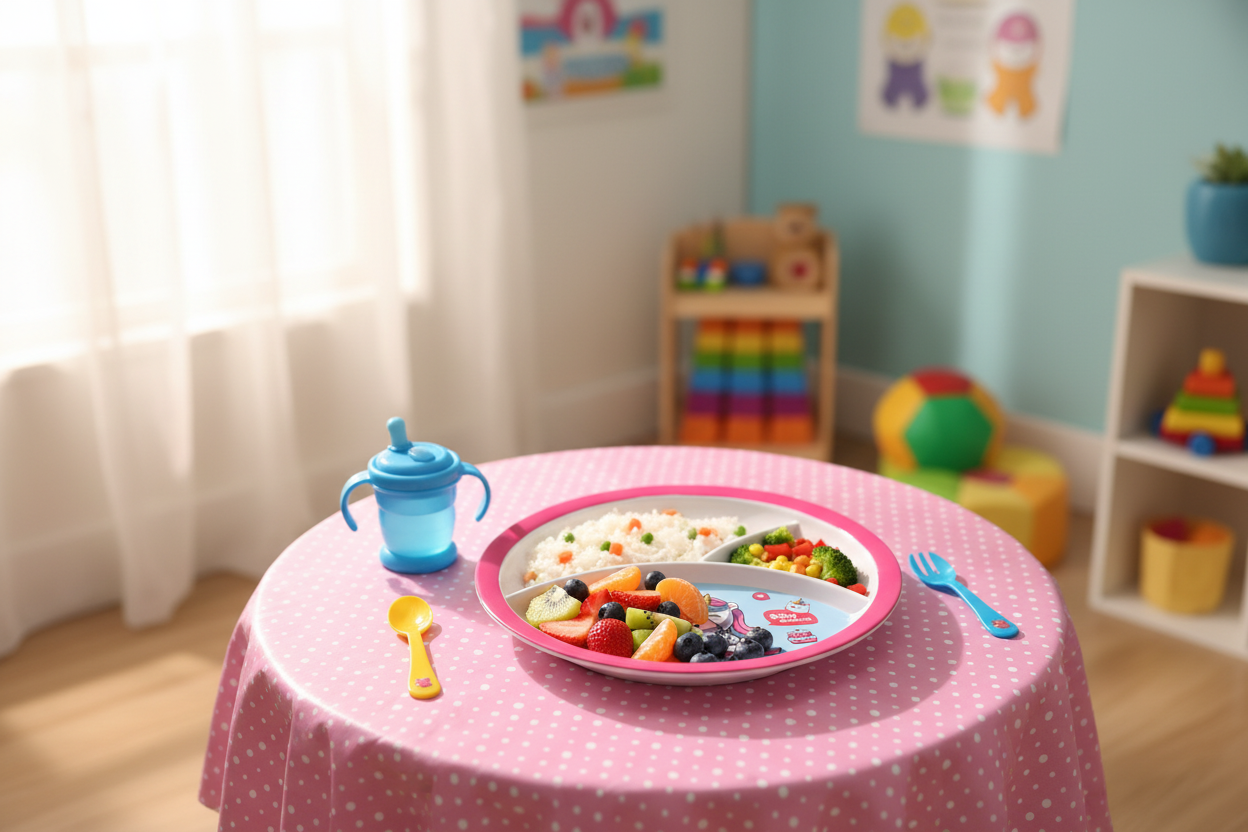 FeastWell Unicorn Plate - Lifestyle Shot with Kids Food