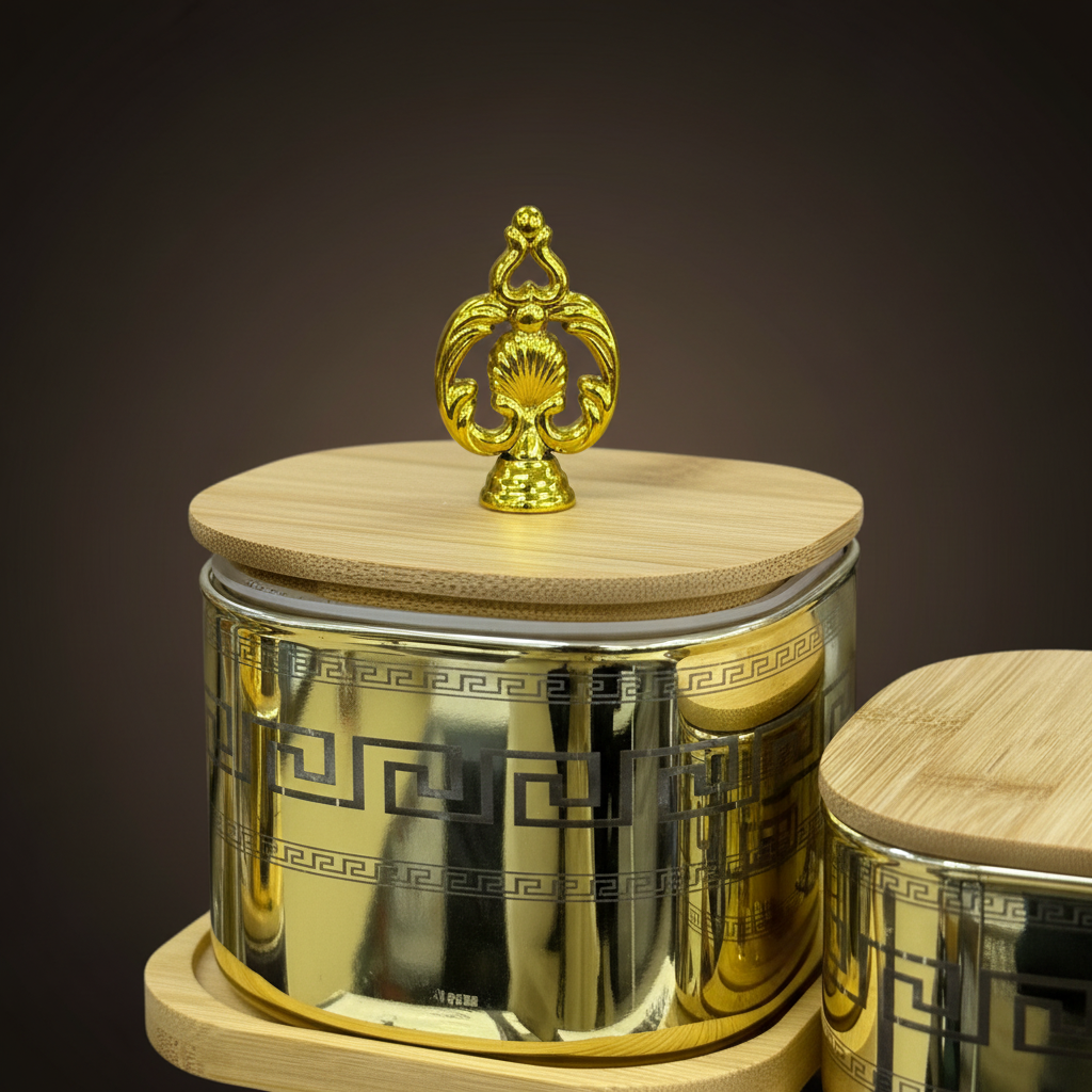 Gold Greek Key Jar - Single Detail Close-up