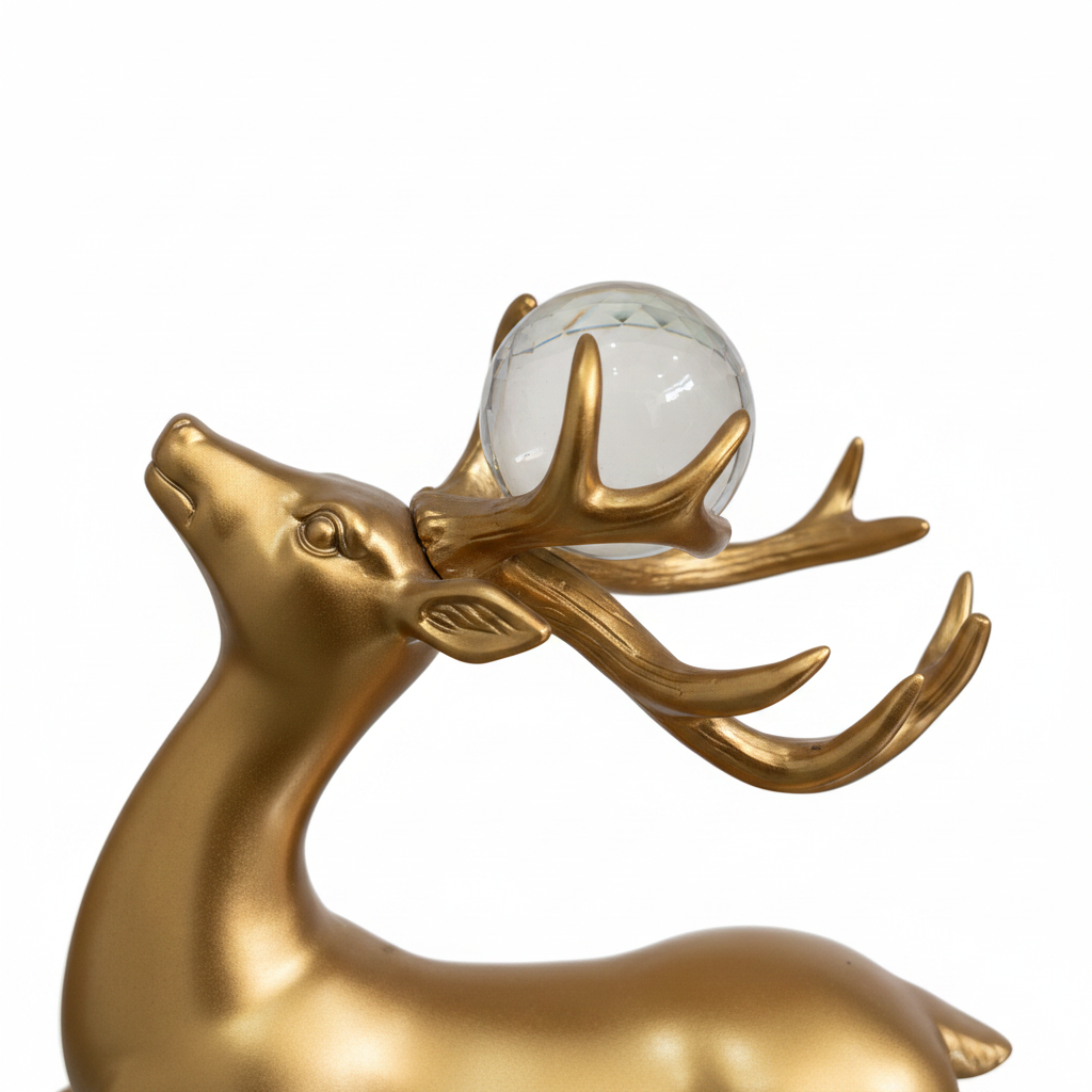 Gold Deer Pair Figurine - Crystal Ball Close-up