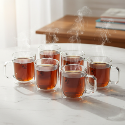 Born Glass Mug Set of 6 with Hot Tea - Lifestyle
