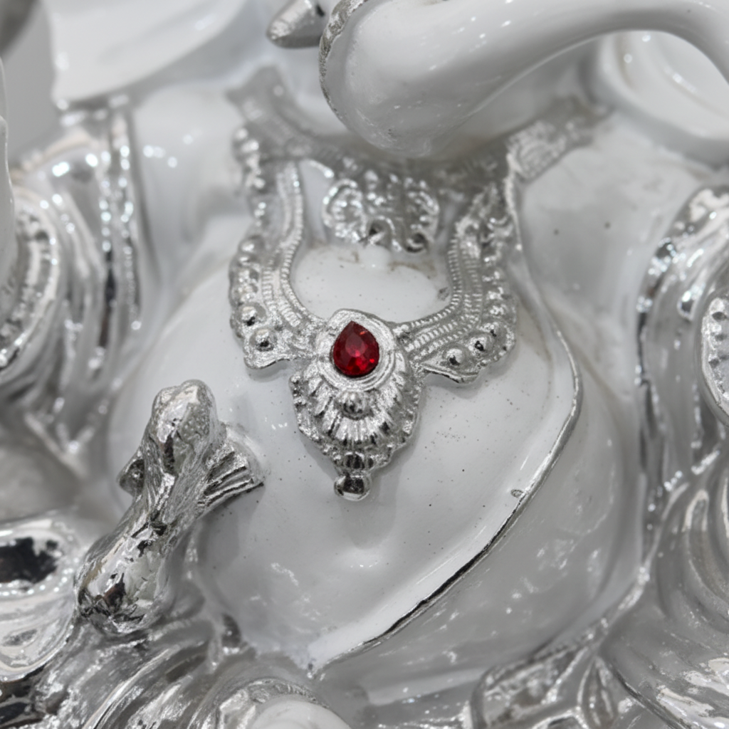Silver Ganesha Idol Close-up Detail