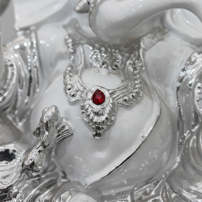 Silver Ganesha Idol Close-up Detail