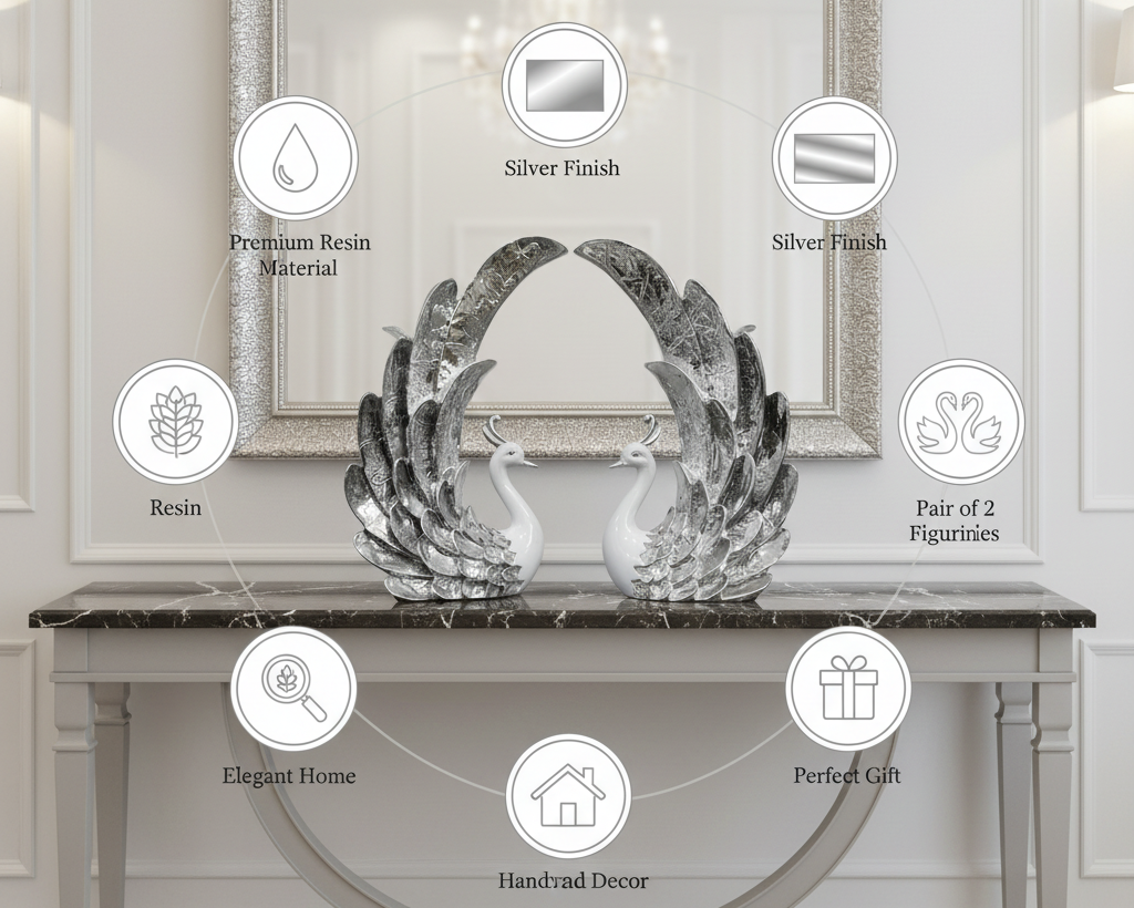 Silver Peacock Figurine - Benefits Infographic