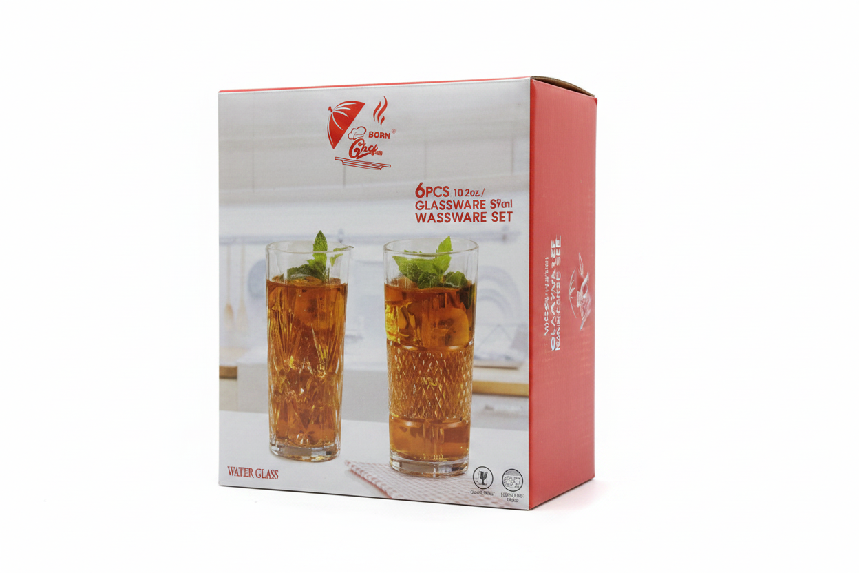 Born Chef 6 Piece Water Glass Set with Box Packaging