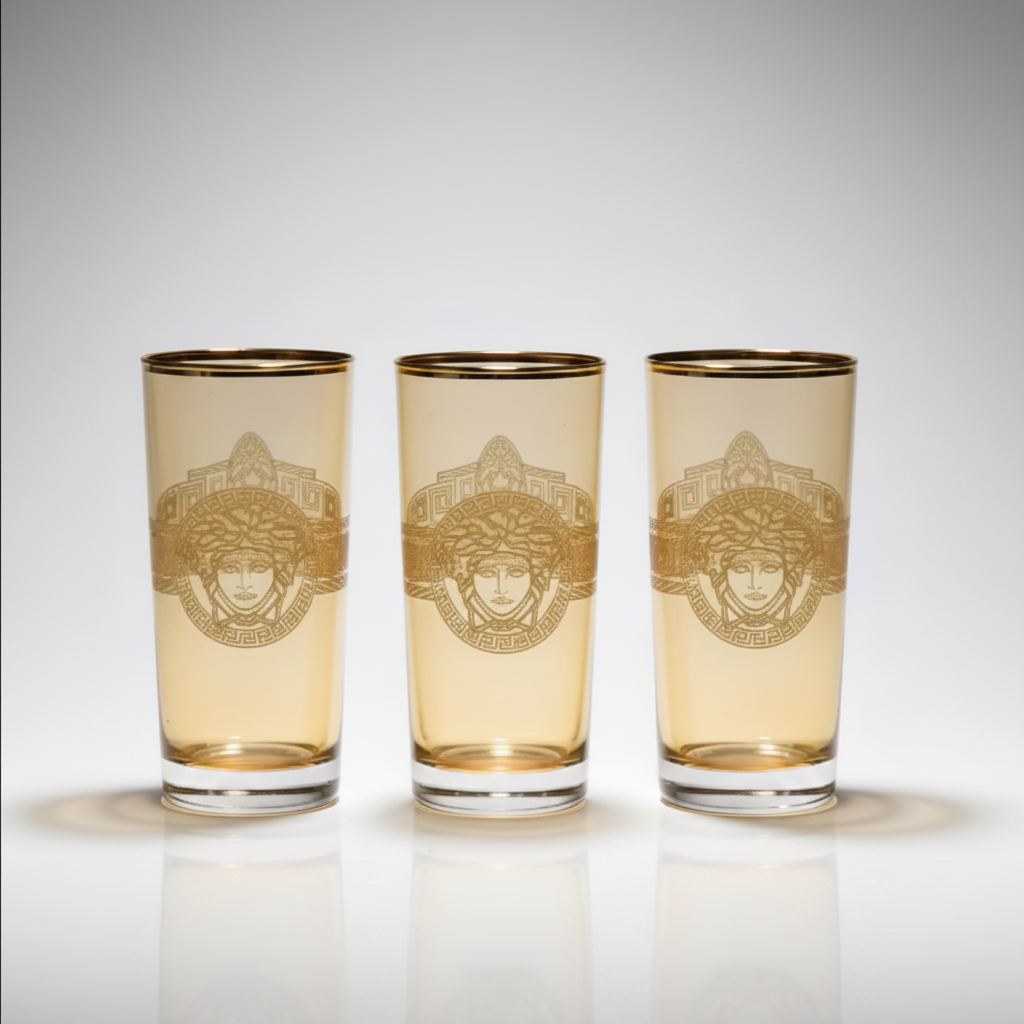 Versace Style Gold Embossed Glass Set of 3