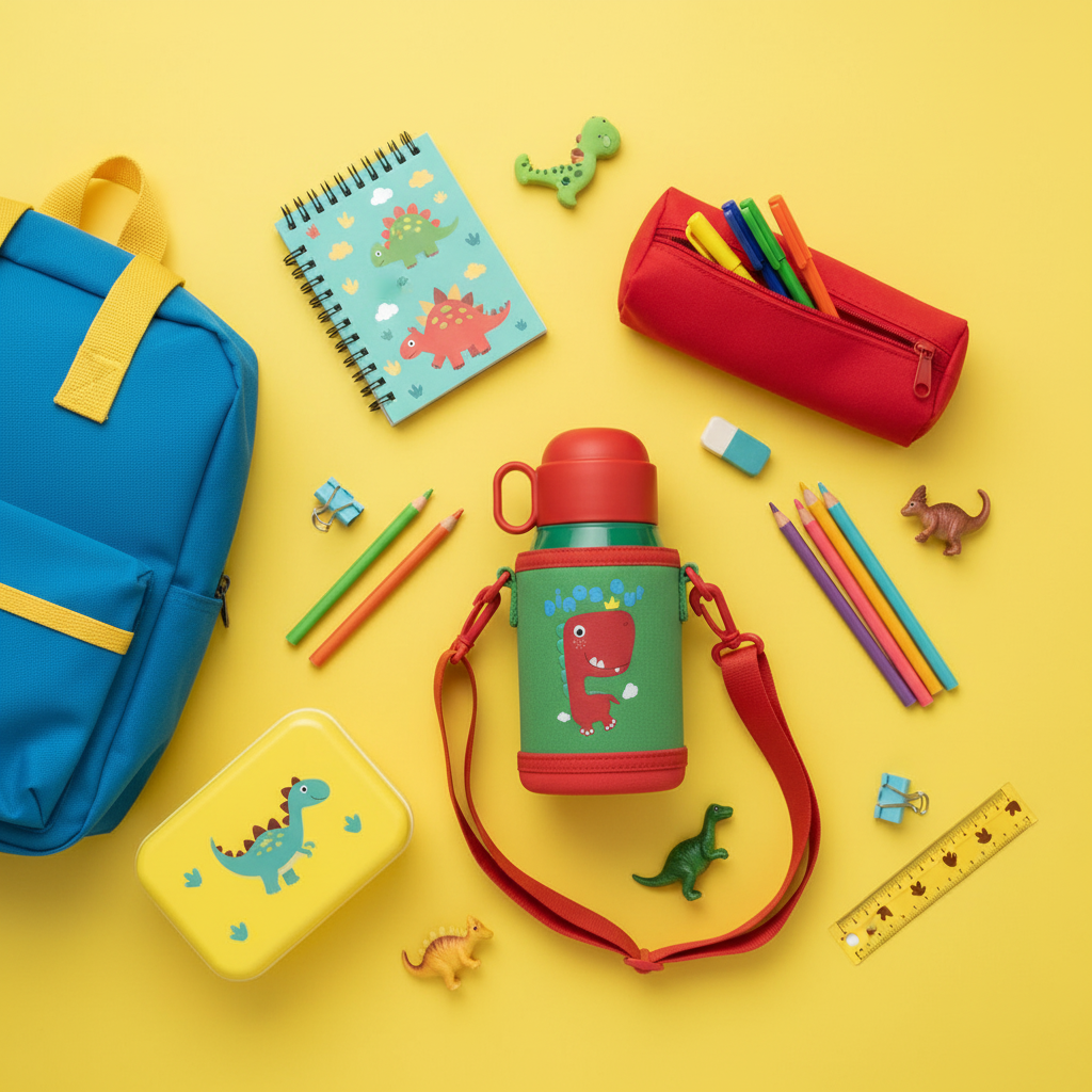 KROSLO Little Dino Cup - back to school flat lay