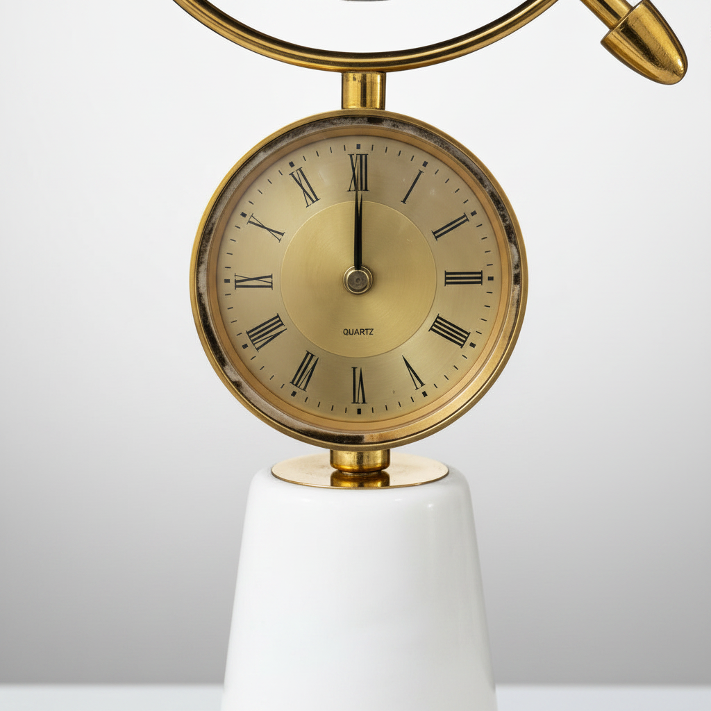 Blue Globe Arrow Clock - Base & Clock Close-up