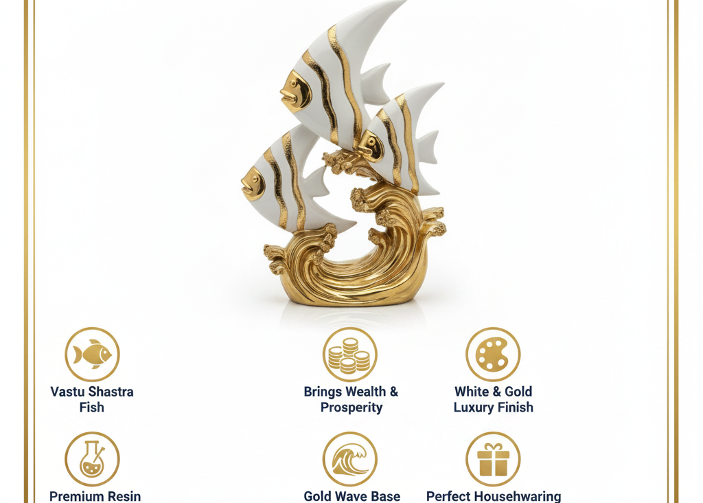 White gold angel fish figurine benefits infographic Amazon India