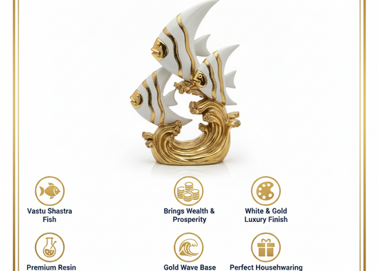 White gold angel fish figurine benefits infographic Amazon India