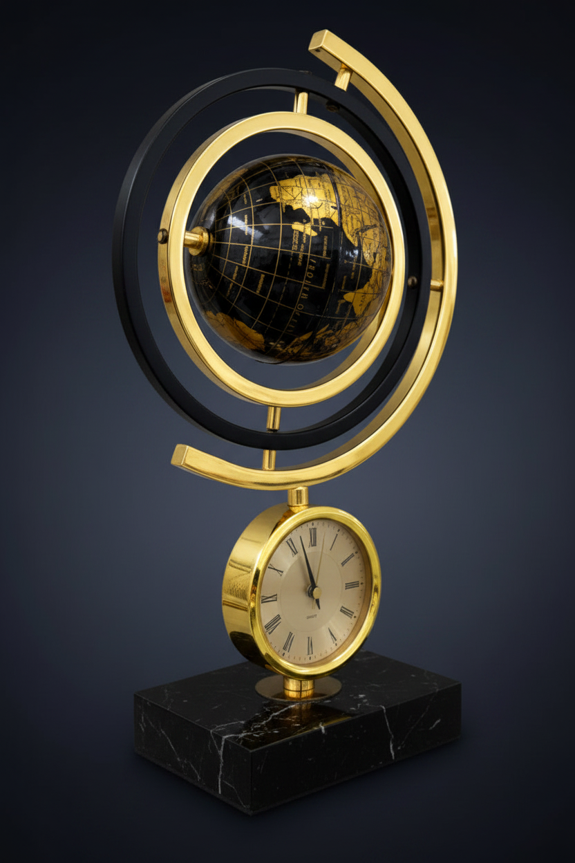 Gyroscope Globe Clock - Three-Quarter Angle