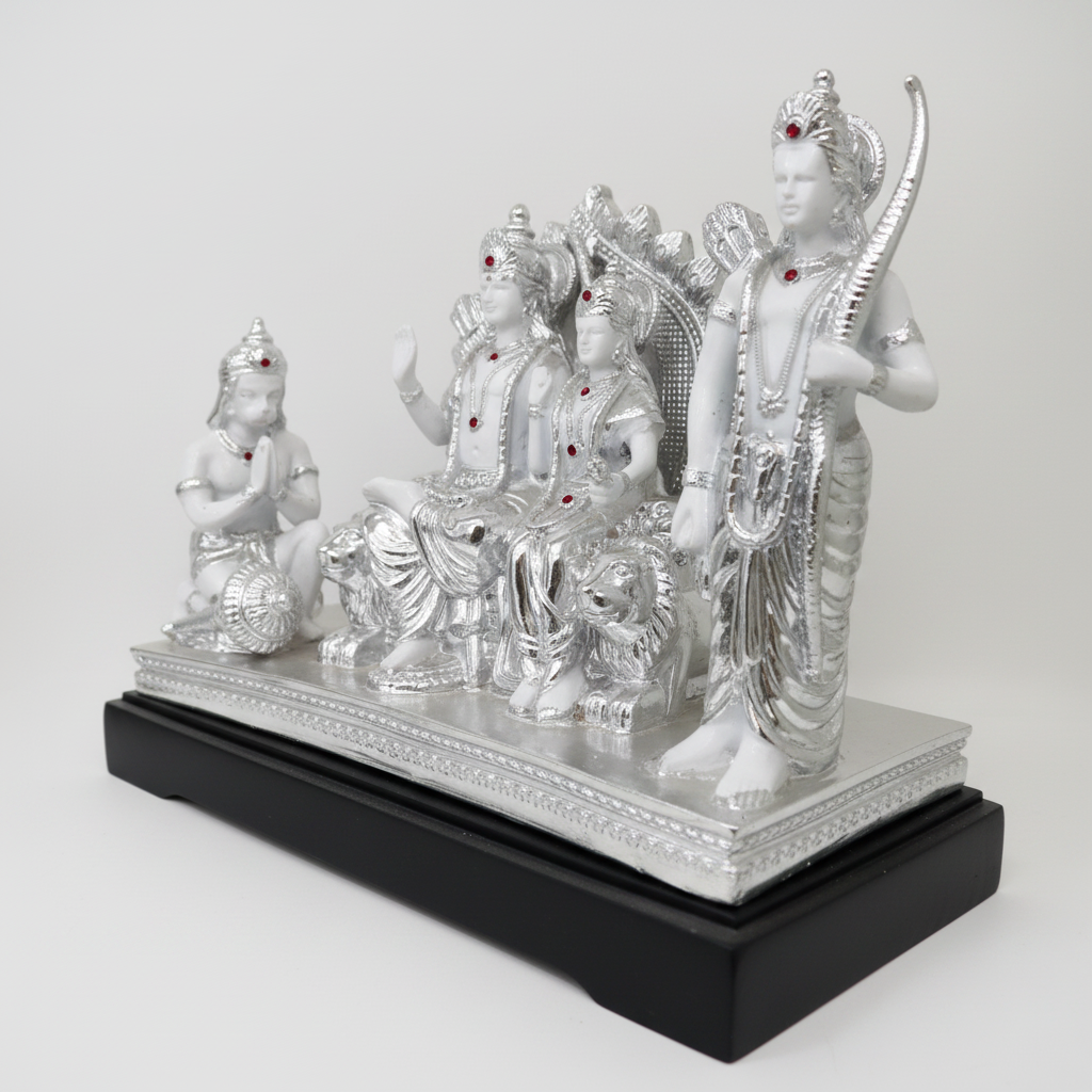 Silver Ram Darbar Murti three quarter angle