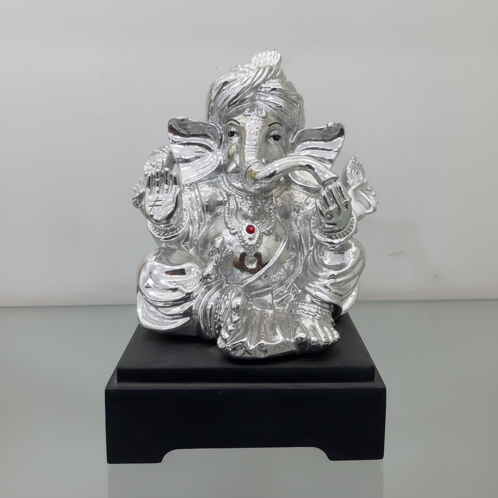 Silver Ganesha Idol Front View