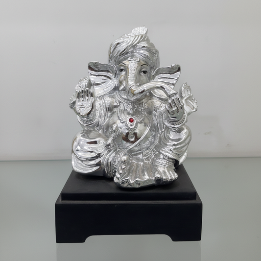 Silver Ganesha Idol Front View