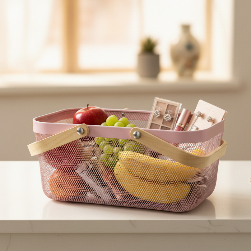 Pink Mesh Basket - Home Decor Lifestyle