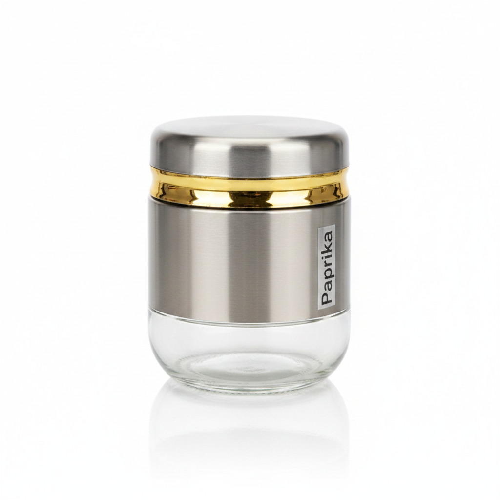 Born Chef Spice Jar - Steel Gold Lid Close-up Detail