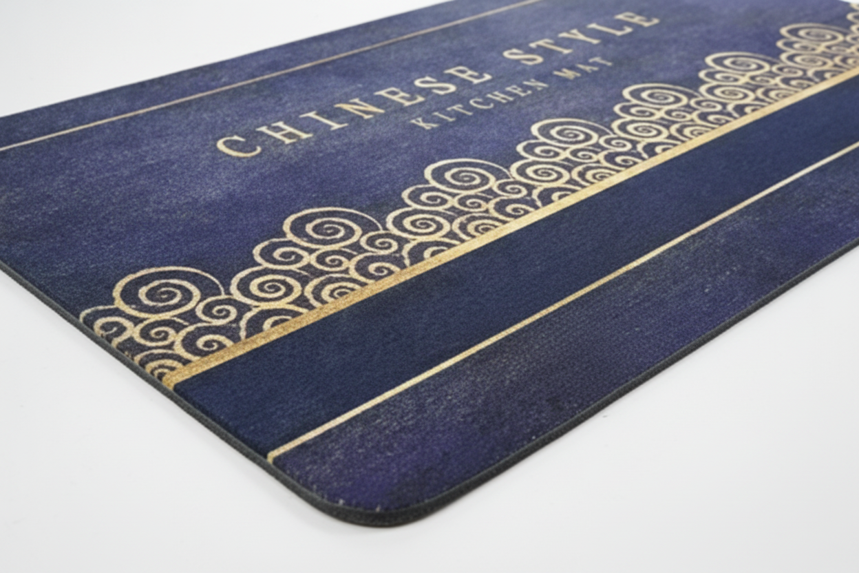 Chinese Style Kitchen Mat - Angled View Thickness and Base