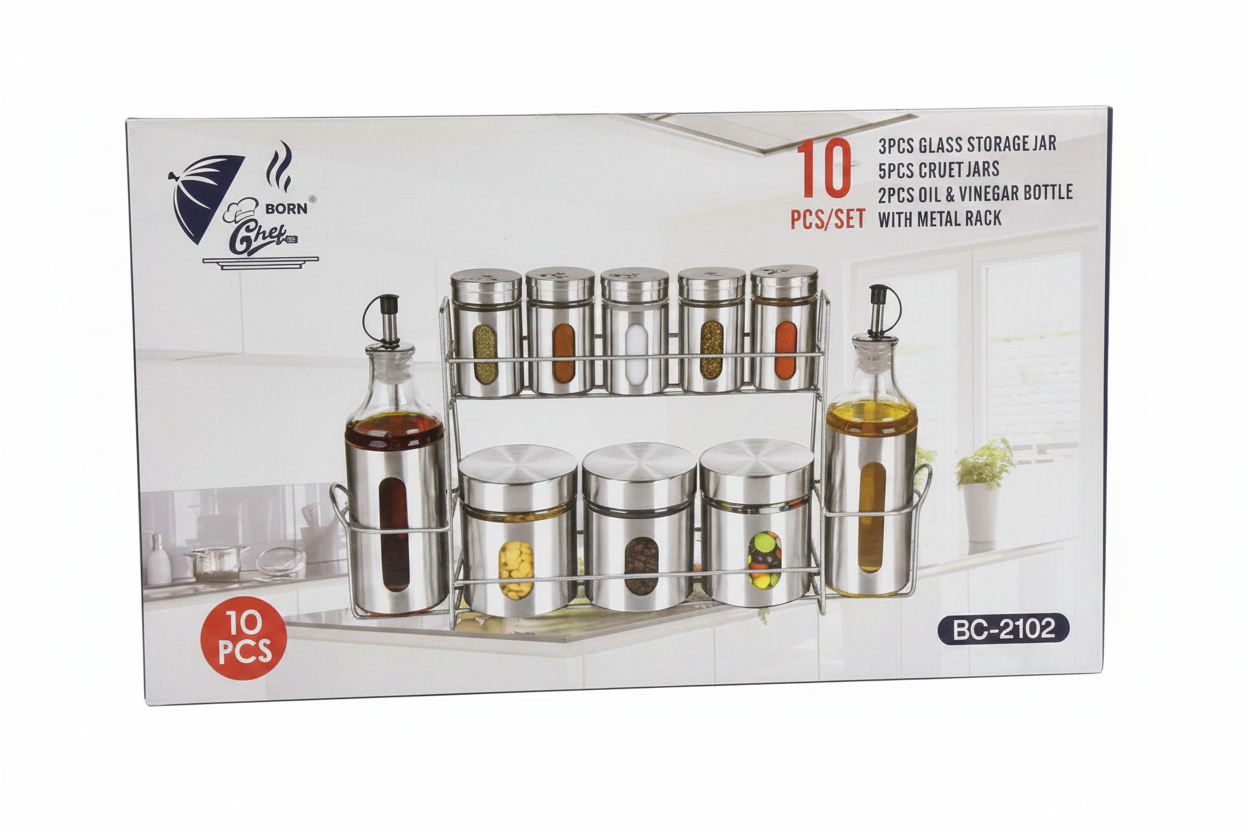Born Chef BC-2102 10 Pcs Kitchen Storage Set Product Box White Background