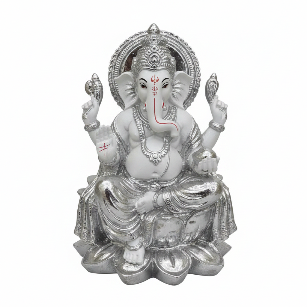 Silver Lord Ganesha idol close up detail