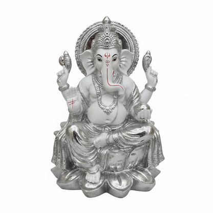 Silver Lord Ganesha idol close up detail