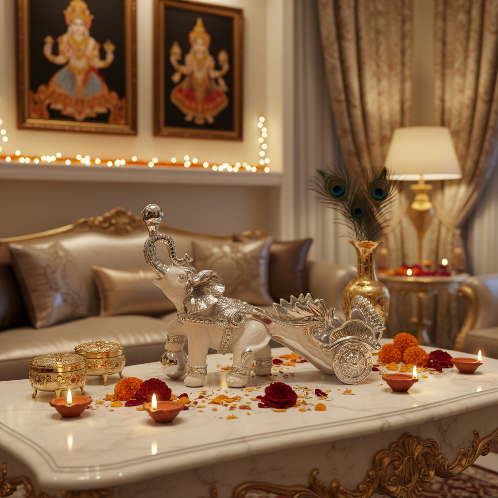 Elephant chariot figurine in luxury home decor setting