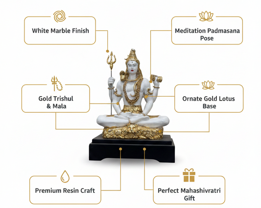 White gold Shiv Ji murti features infographic Amazon India