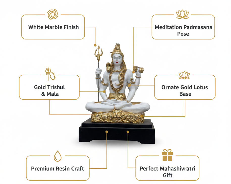 White gold Shiv Ji murti features infographic Amazon India