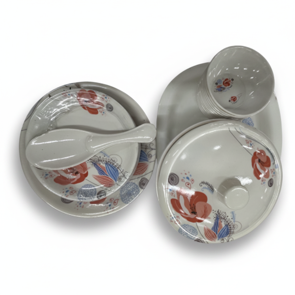 Born Chef 32 PC Melamine Dinner Set Flat Lay - White Background