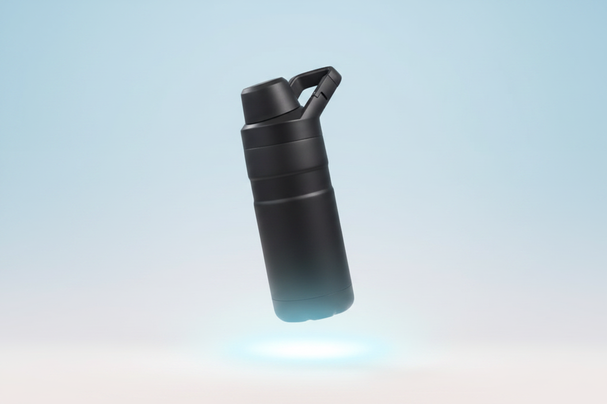 Premium Black Insulated Water Bottle - Hovering Pastel Gradient Background Glow